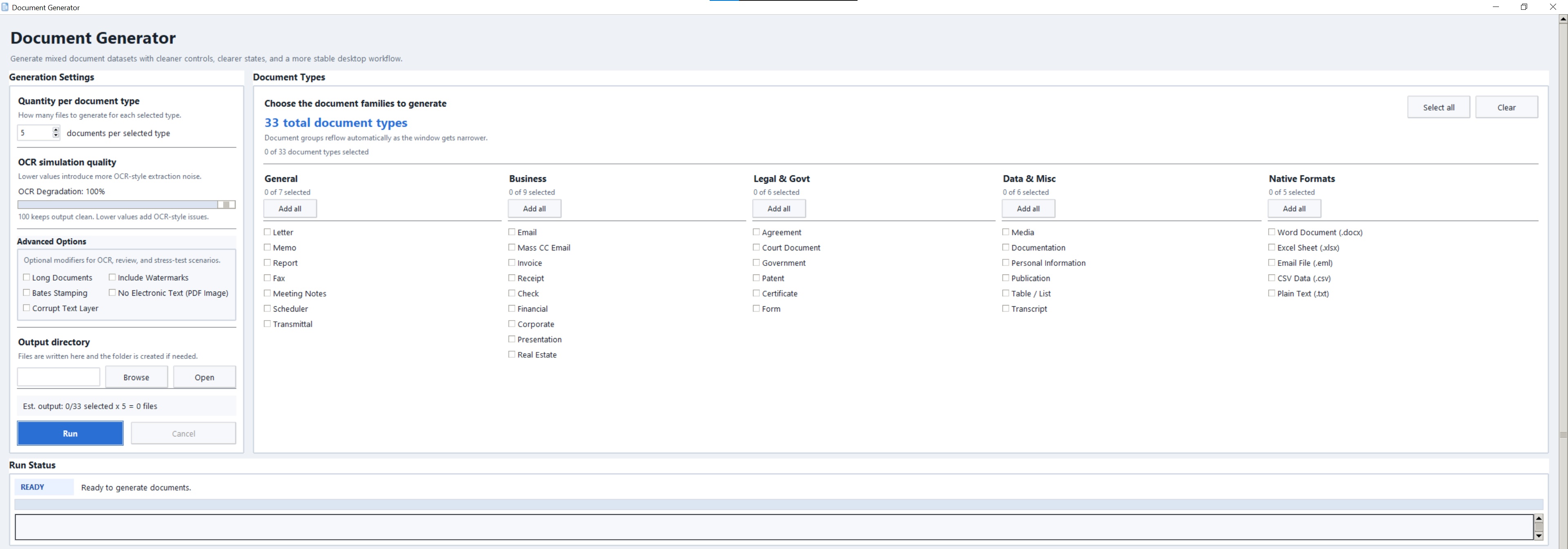 DocSet Generator main interface