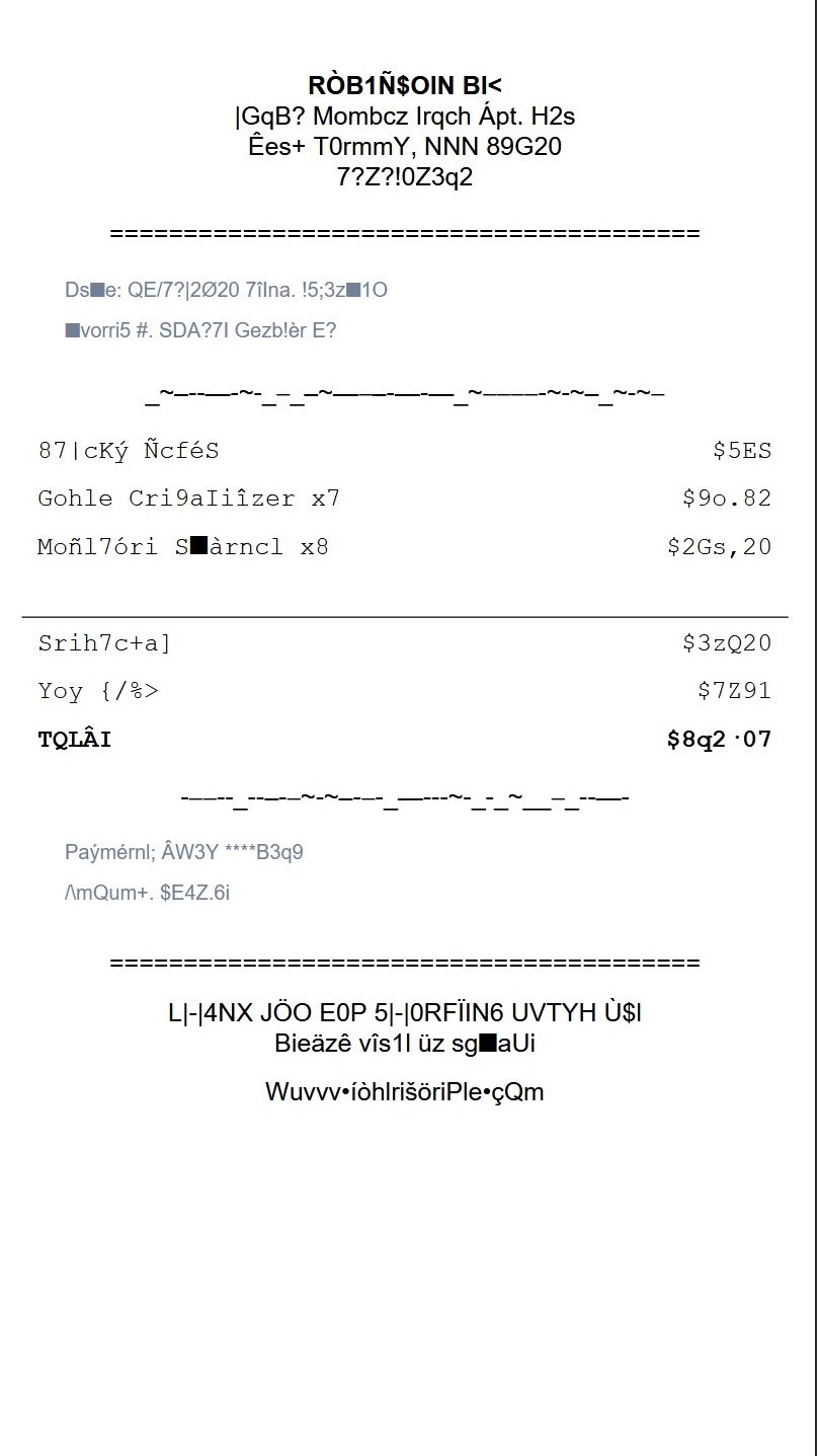 Corrupted receipt showing OCR degradation at 15%